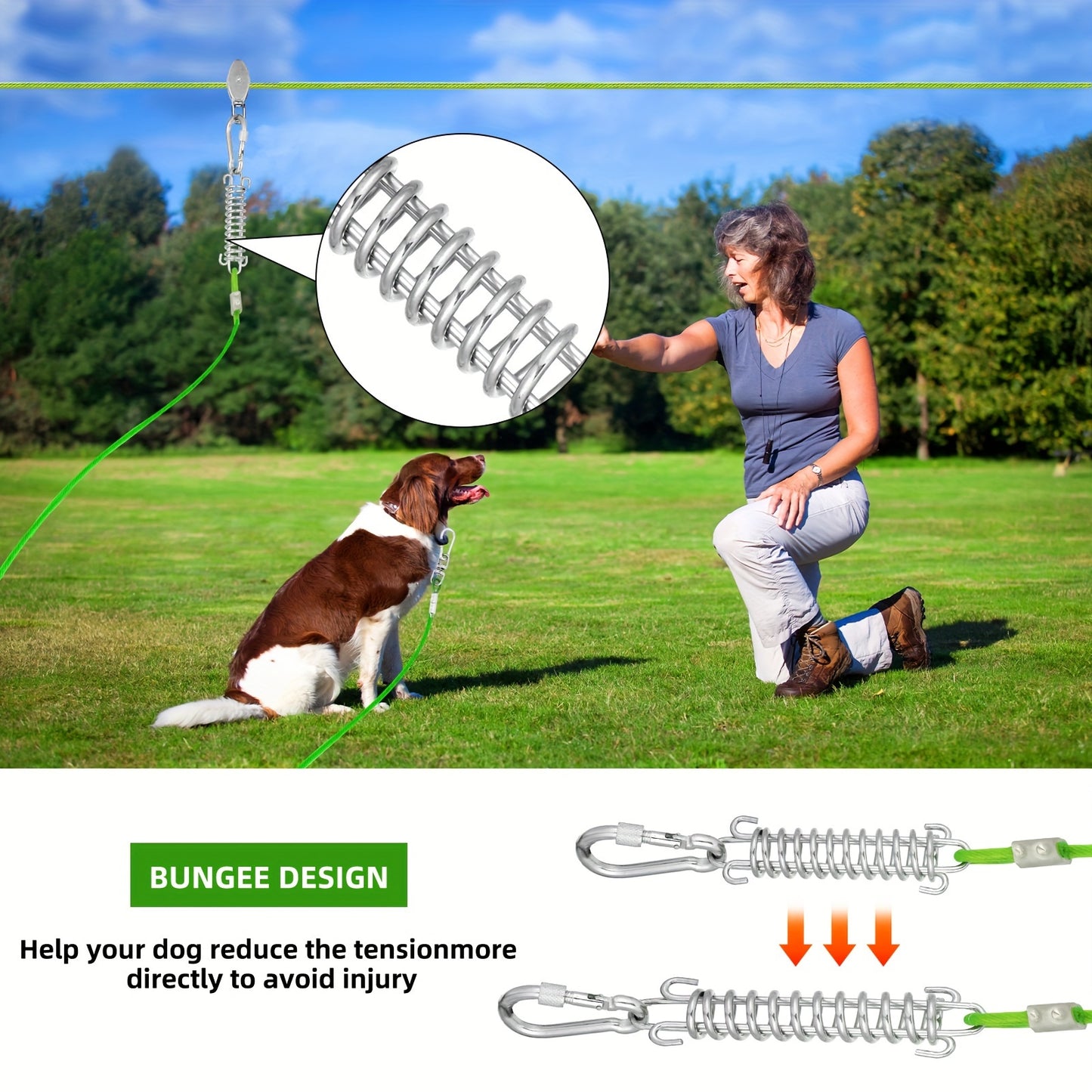 50ft/75ft/100ft Dog Zipline With 10ft Dog Runner Cable, Heavy Duty Aerial Dog, Leash For Pet Cable Car, Yard Camping