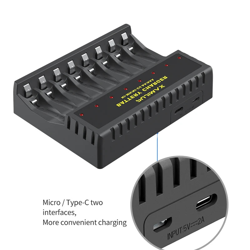 PUJIMAX 8 Slots AA/AAA Rechargeable Bsatteries Type-C USB Universal Battery Charger Adapter Battery Charger For Power Accessori